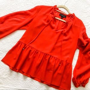 Open Sleeve peplum tie-neck blouse